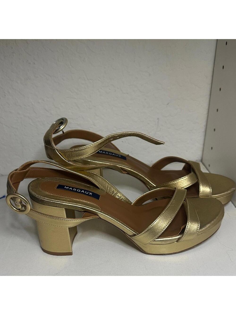 Margaux Metallic Gold Block-Heel Ankle-Strap Sandals - Picture 2 of 5